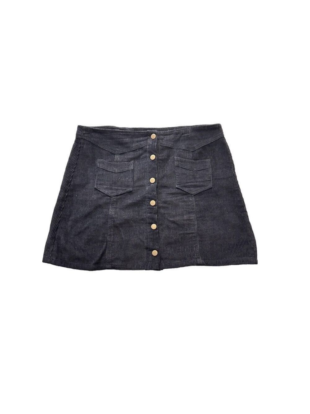 She and Sky Corduroy Mini Skirt Size L Black